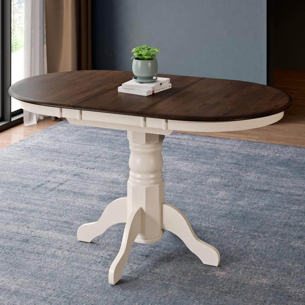 CorLiving Dillon Brown and Cream Extendable Dining Table with Wood Pedestal Base