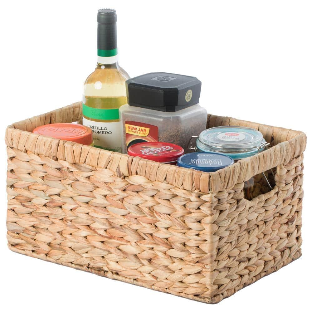 Vintiquewise QI003544.M 7.1 x 13.8 x 9.45 in. Natural Woven Water Hyacinth Wicker Rectangular Storage Bin Basket with Handles, Brown - Medium