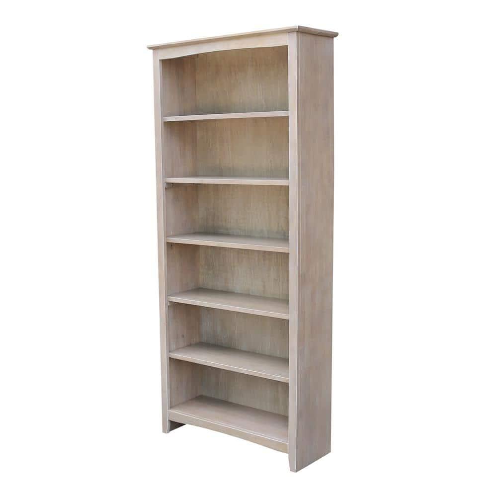 72" Shaker Bookcase Washed Gray/Taupe - International Concepts: Solid Wood, 5 Shelves, Mid-Century Design