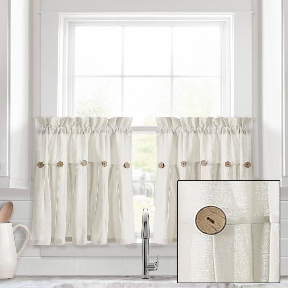 Lush Decor Linen Button Cotton Blend Tailored 29'' W Cafe Curtain (Set of 2)