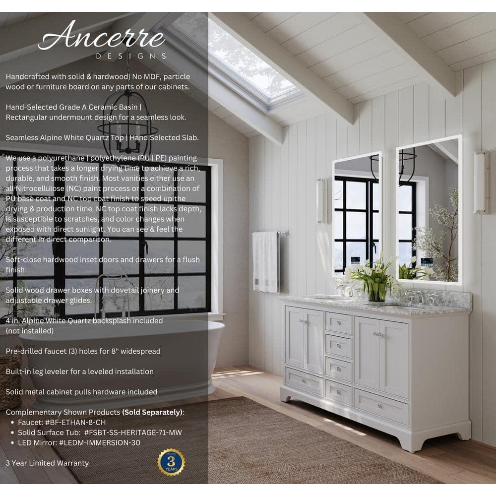 Ancerre Designs Audrey 60" Wood Bathroom Vanity Set in White