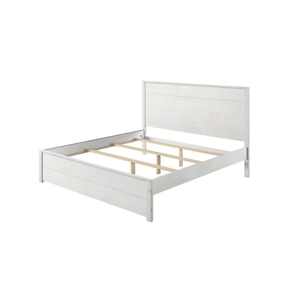Camaflexi Hampton Solid Wood King Size Bed Frame with Headboard, King Bed with Wood Slat Supports, Coastal White Finish