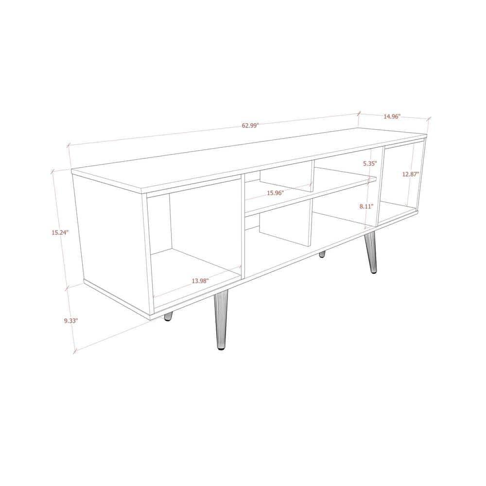 Theodore Wood 63" TV Stand with 6 Shelves in Off White & Cinnamon