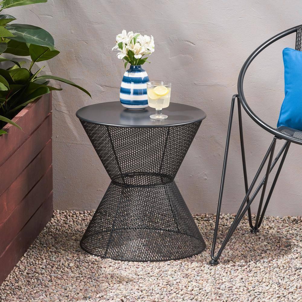 Noble House Nevada Outdoor Iron Side Table in Matte Black