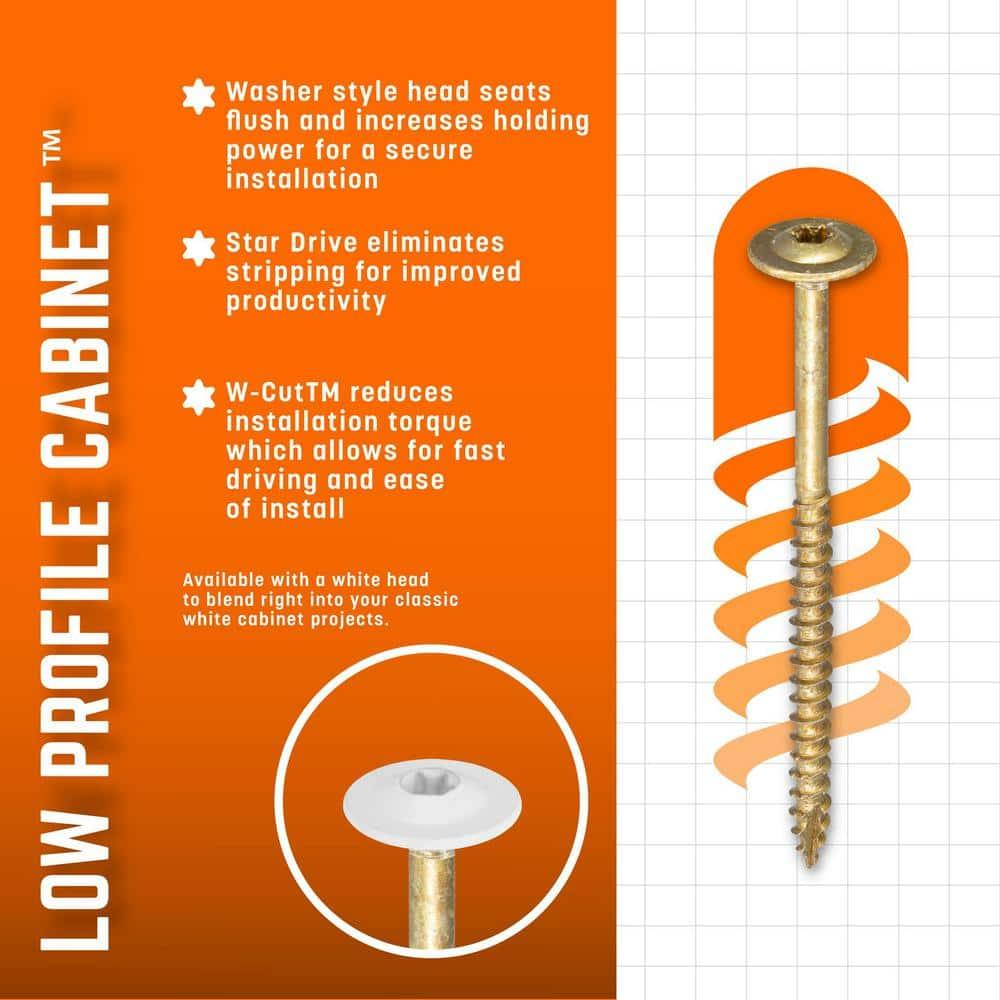 GRK Fasteners 10079 Cabinet Screw, #8 Thread, 2-1/2 in L, Low-Profile, Washer Head, Star Drive, Steel
