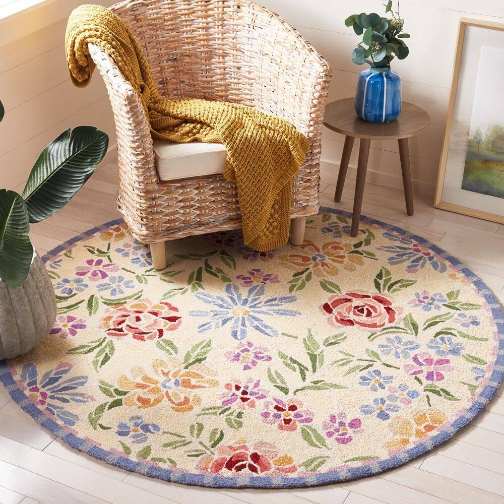 SAFAVIEH Chelsea Endika Floral Wool Area Rug, Ivory, 8' x 8' Round