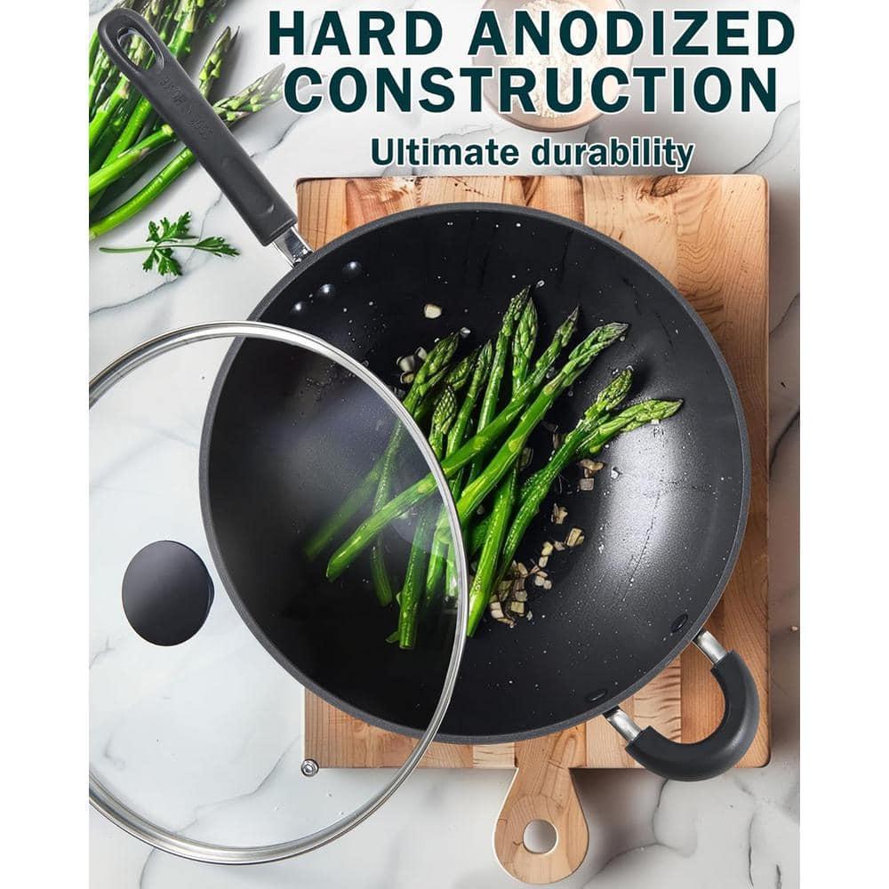 Cook N Home Cook N Home Hard Anodized 12-inch Nonstick Wok Stir-fry Pan With Lid