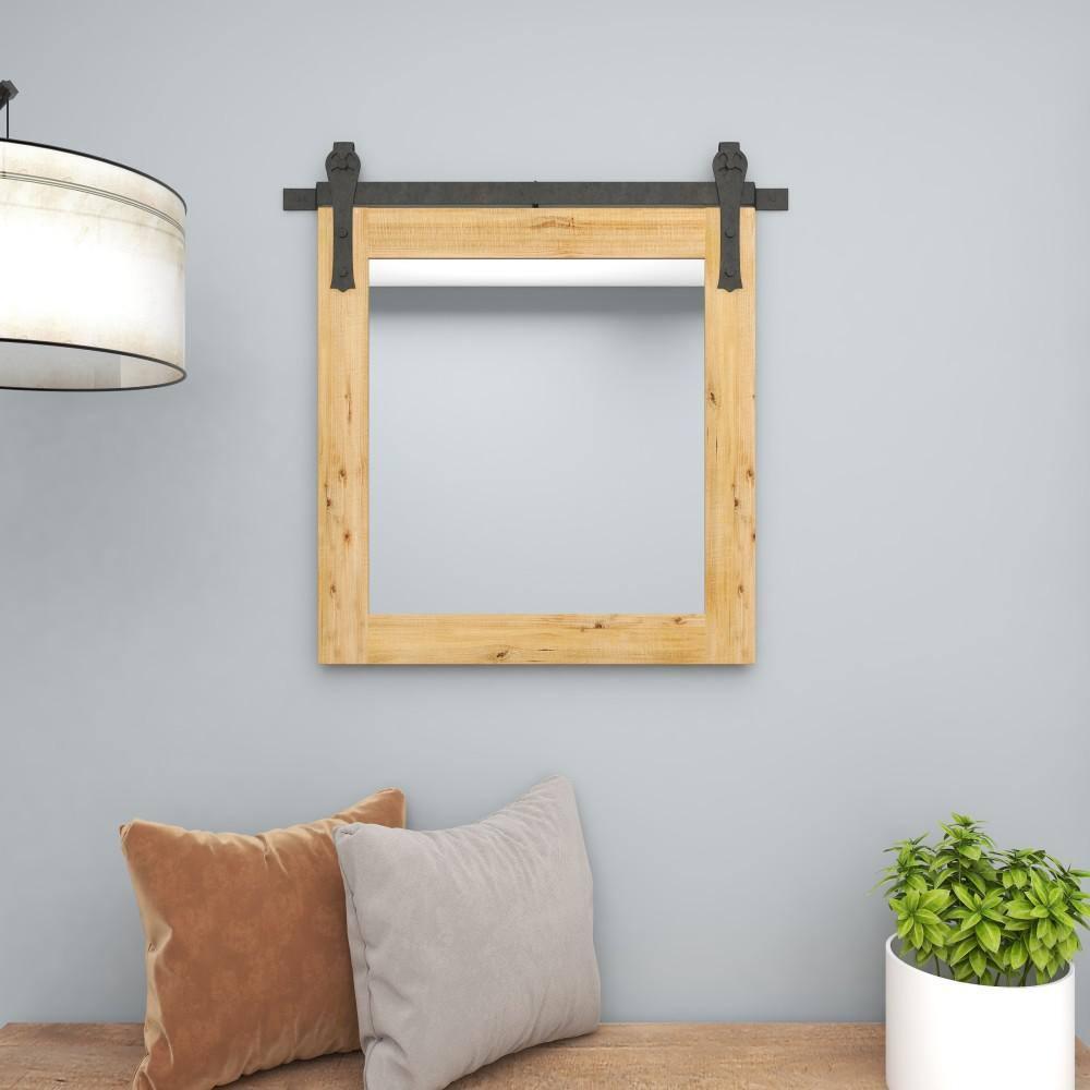 DecMode Industrial Brown Square Shaped Wall Mirror with Natural Wood Grain Pattern, 31"W x 31"H