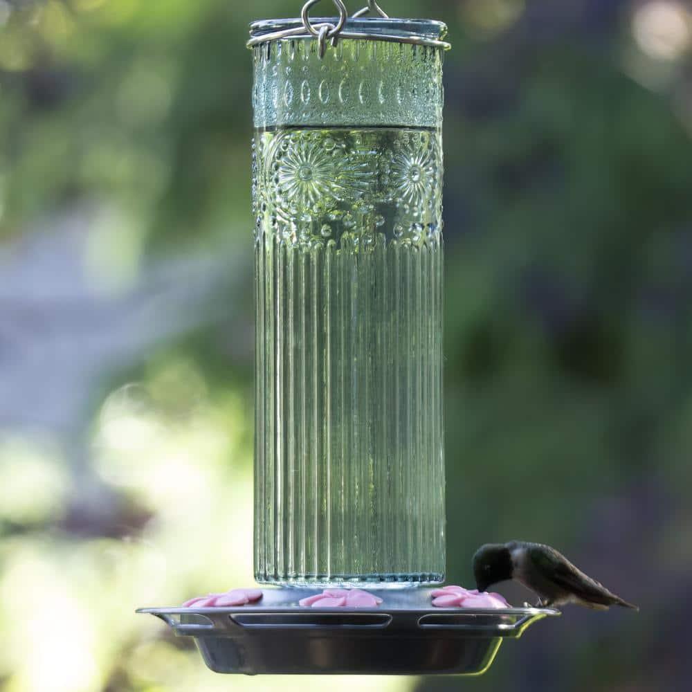Nature's Way Antique Glass Gravity Hummingbird Feeder 28 oz, Antique Teal