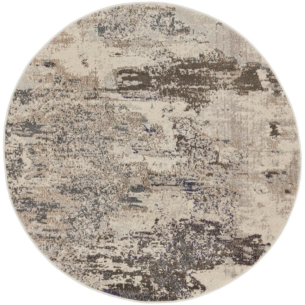 Nourison Celestial CES02 7'10" Round Ivory/Grey Area Rug