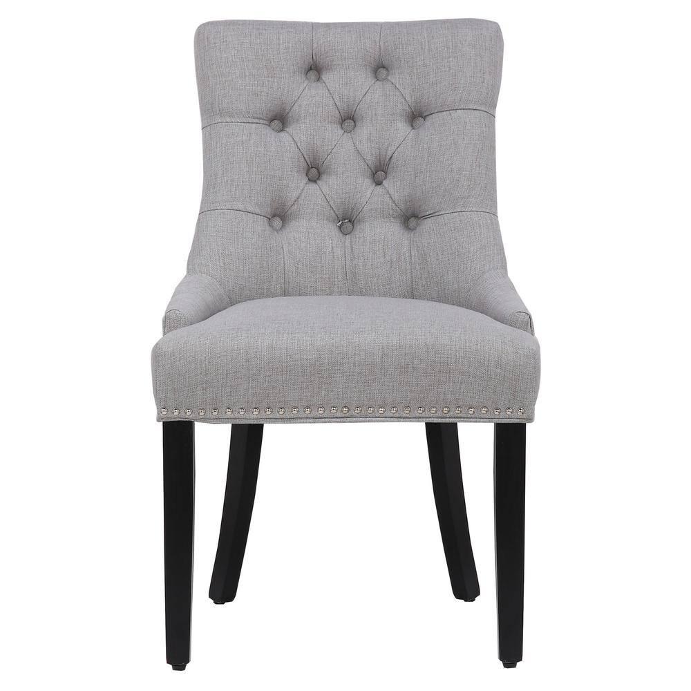 Polytrends Grandview Tufted Upholstered Linen Fabric Dining Chair Sloped Arm Grey Rubberwood, Acacia Nailheads, Tufted Modern & Contemporary, Rustic,