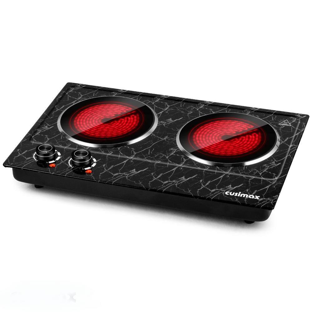 Portable 2-Burner 7.4 in. Black Electric Stove 1800-Watt Hot Plate with Anti-Scald Handles
