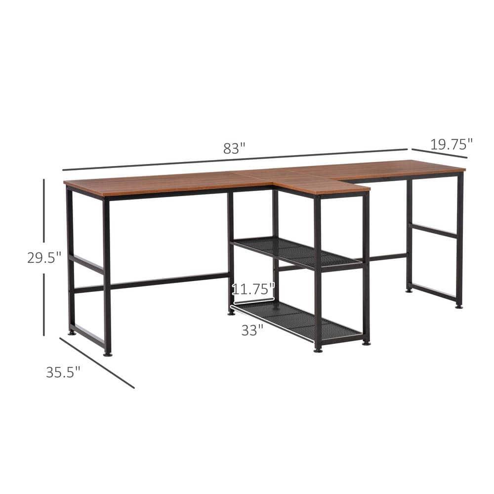 HOMCOM 83" Two Person Computer Desk with 2 Storage Shelves, Double Desk Workstation with Book Shelf,  Long Desk Table for Home Office, Dark Walnut