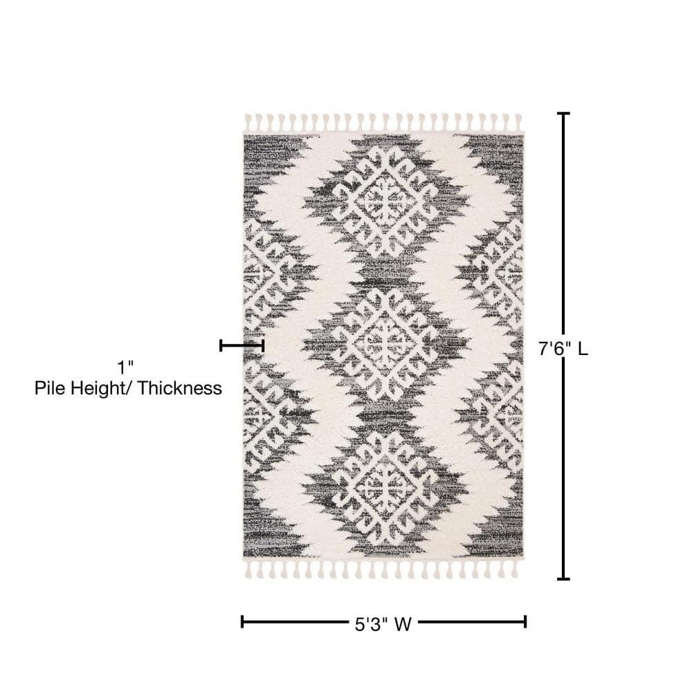 Moroccan Tassel Shag MTS652 Power Loomed Indoor Area Rug - Ivory/Grey - 5'3"x7'6" - Safavieh