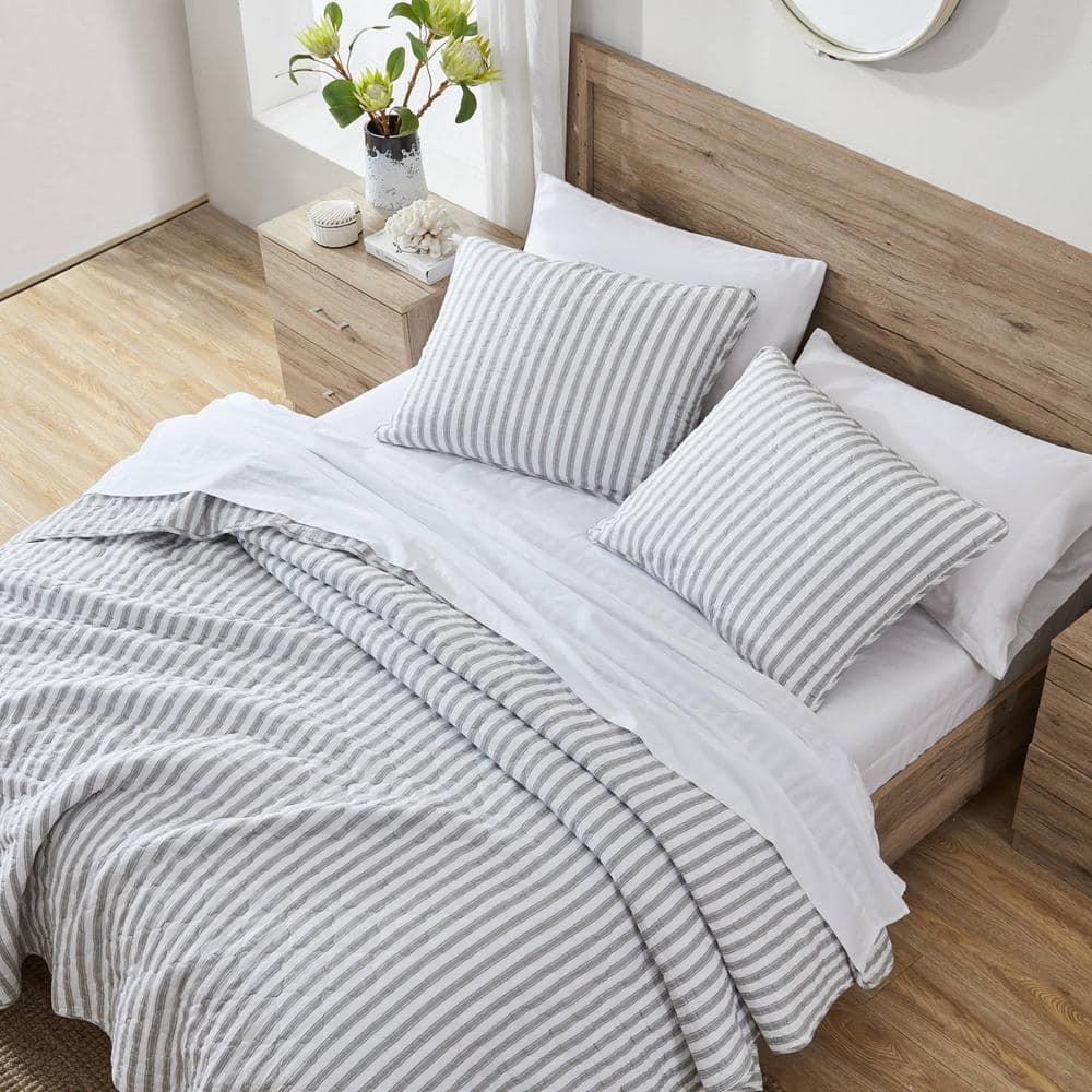 Twin Willow Way Ticking Stripe Quilt & Sham Set Gray - Stone Cottage: Twin Coverlet Set with Pillow Sham