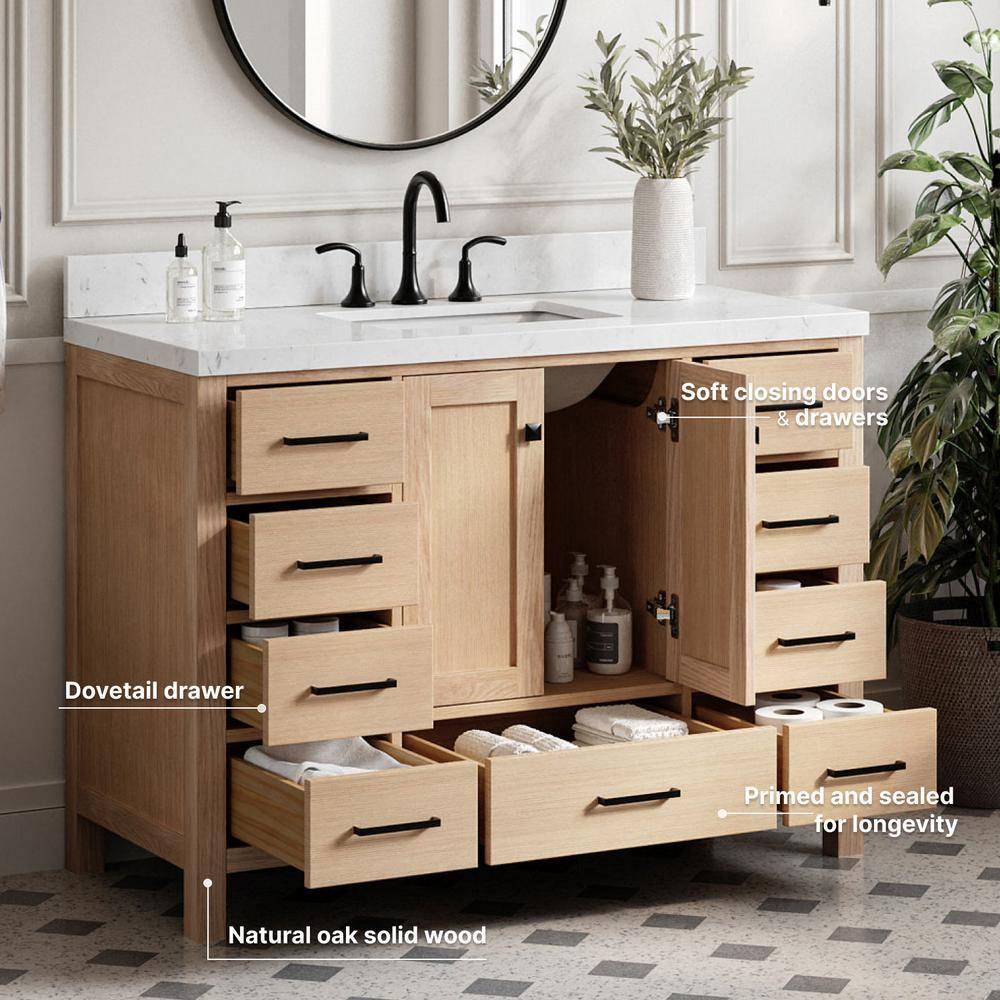 ARIEL Cambridge 48.25 Single Sink Bathroom Vanity with Carrara White Quartz Top