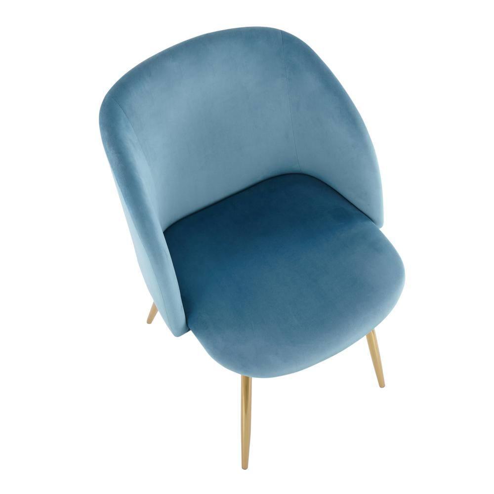 Set of 2 Fran Contemporary Dining Chairs Steel/Velvet Gold/Light Blue - LumiSource: Padded Bucket Seat, Metal Legs