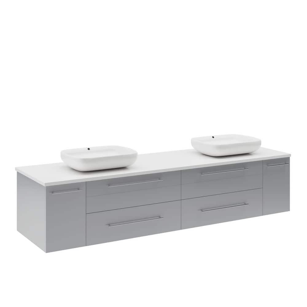 Lucera 72" Wall Mount Modern Bathroom Vanity with Top & Double Vessel Sinks - Faucets Not Included