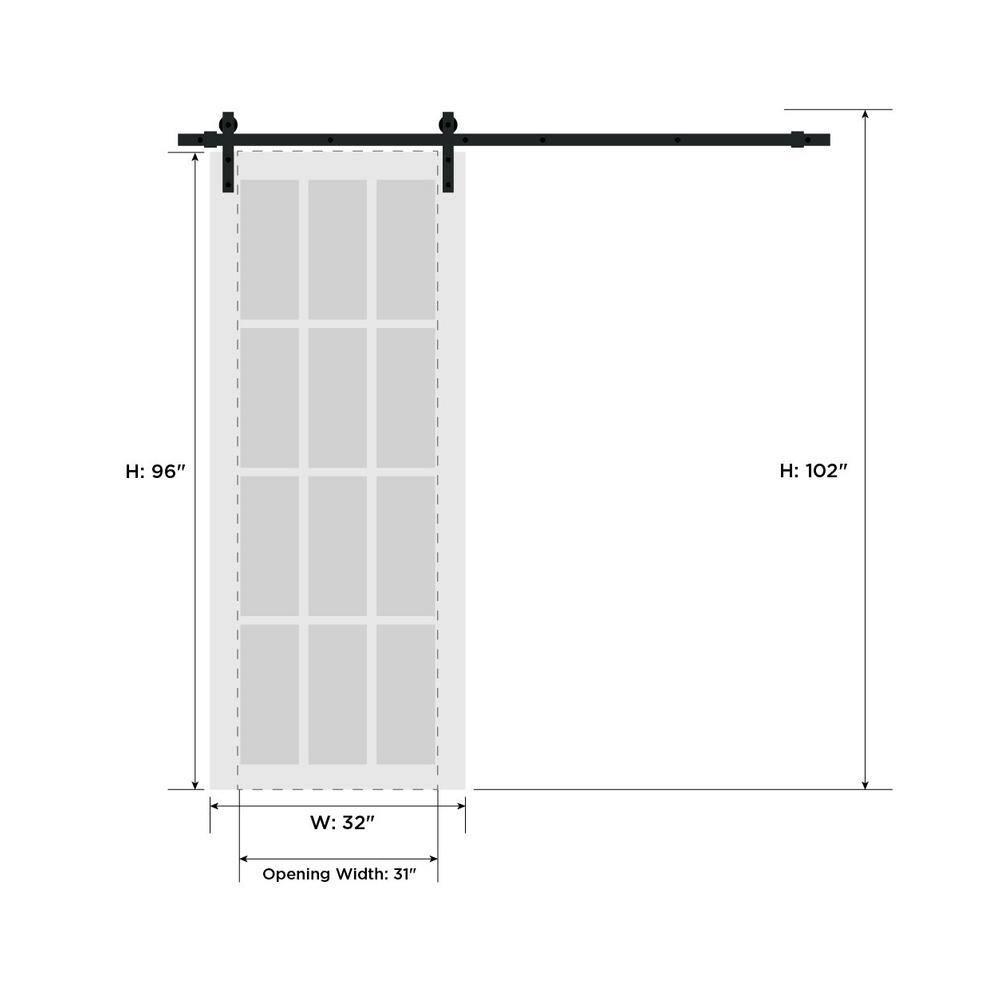 Matte Black 32" x 96" Barn Door with Frosted Glass
