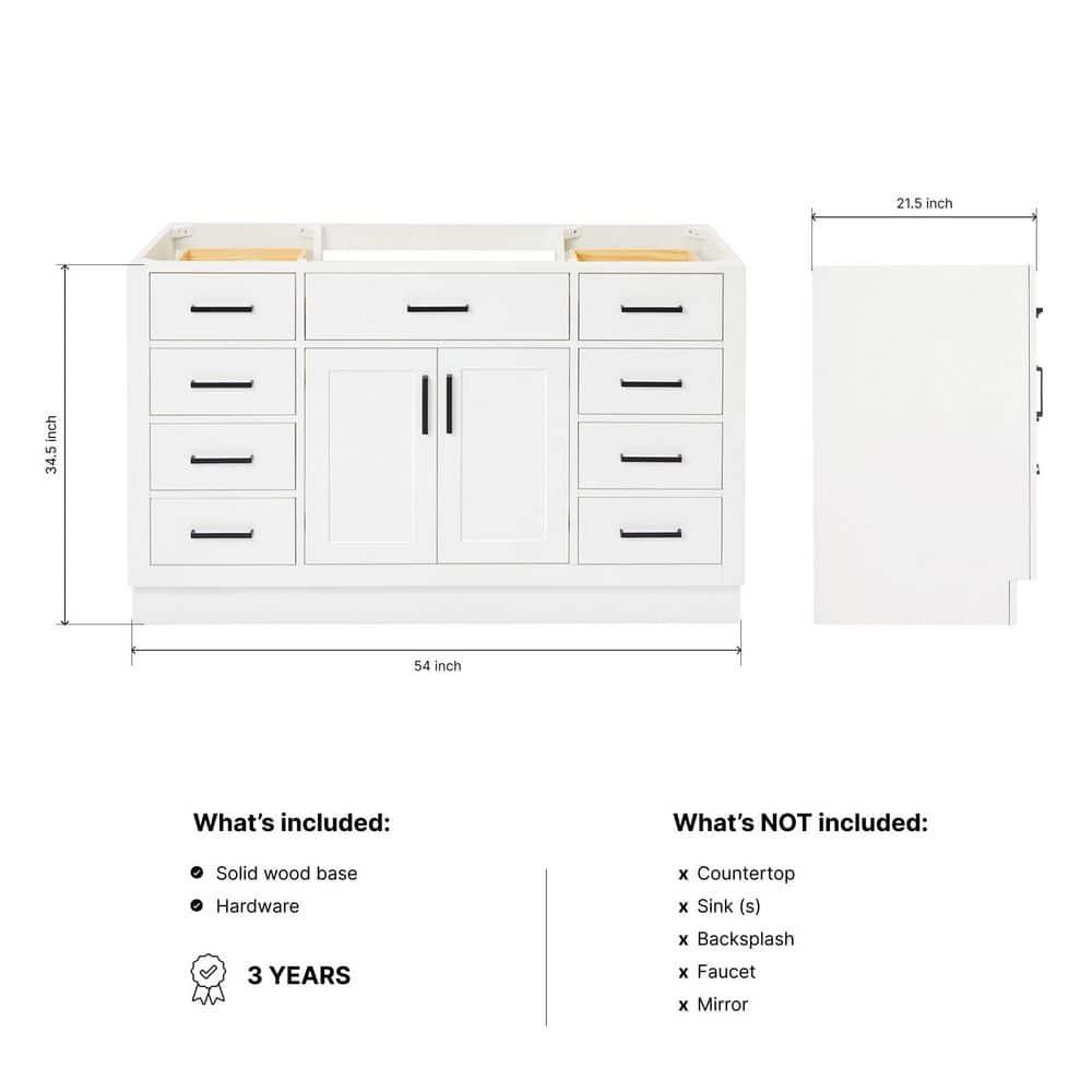 Ariel T054s-Bc Hepburn 54" Single Free Standing Vanity Cabinet Only - White