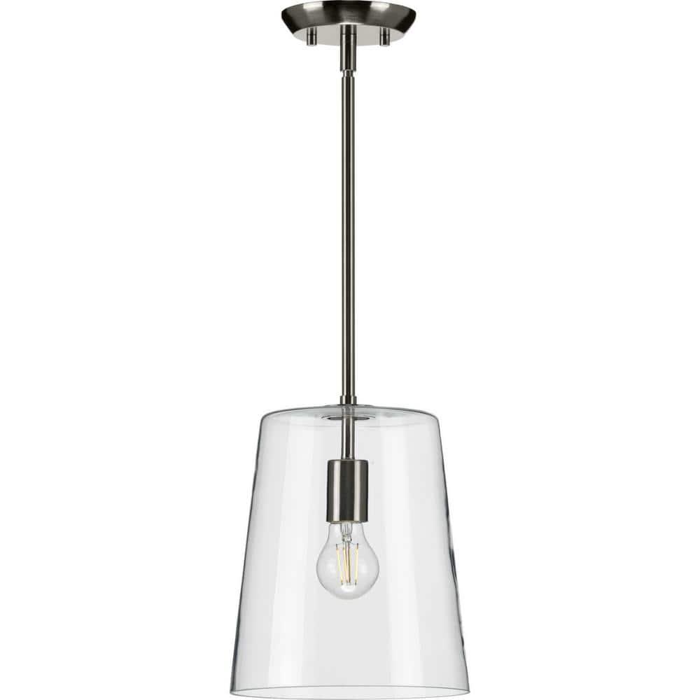 Progress Lighting Clarion 1-Light Pendant, Brushed Nickel, Clear Glass Shade