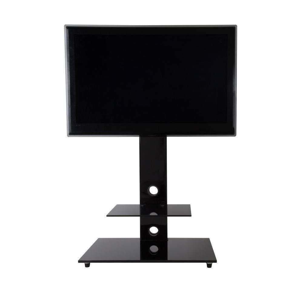 Lesina Gloss Black Tempered Glass Corner TV Stand with Cabinet