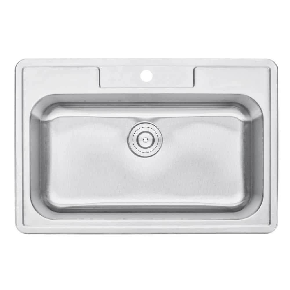 CozyBlock 33 Inch Single Bowl Topmount Drop-In 18-Gauge Stainless Steel Kitchen Sink w/ 1 Faucet Hole (Sink Only)