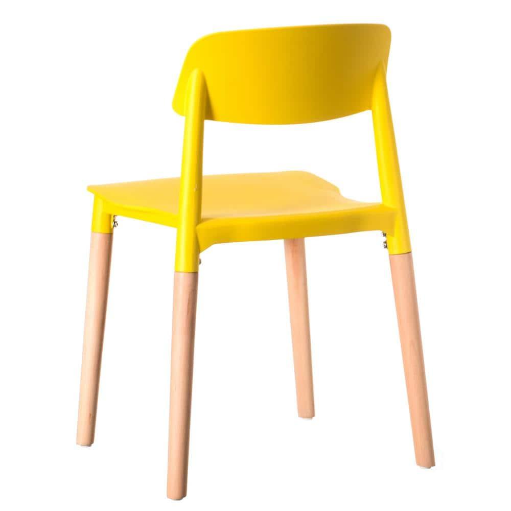 Fabulaxe Plastic Dining Chair Open Back with Beech Wood Legs, Yellow
