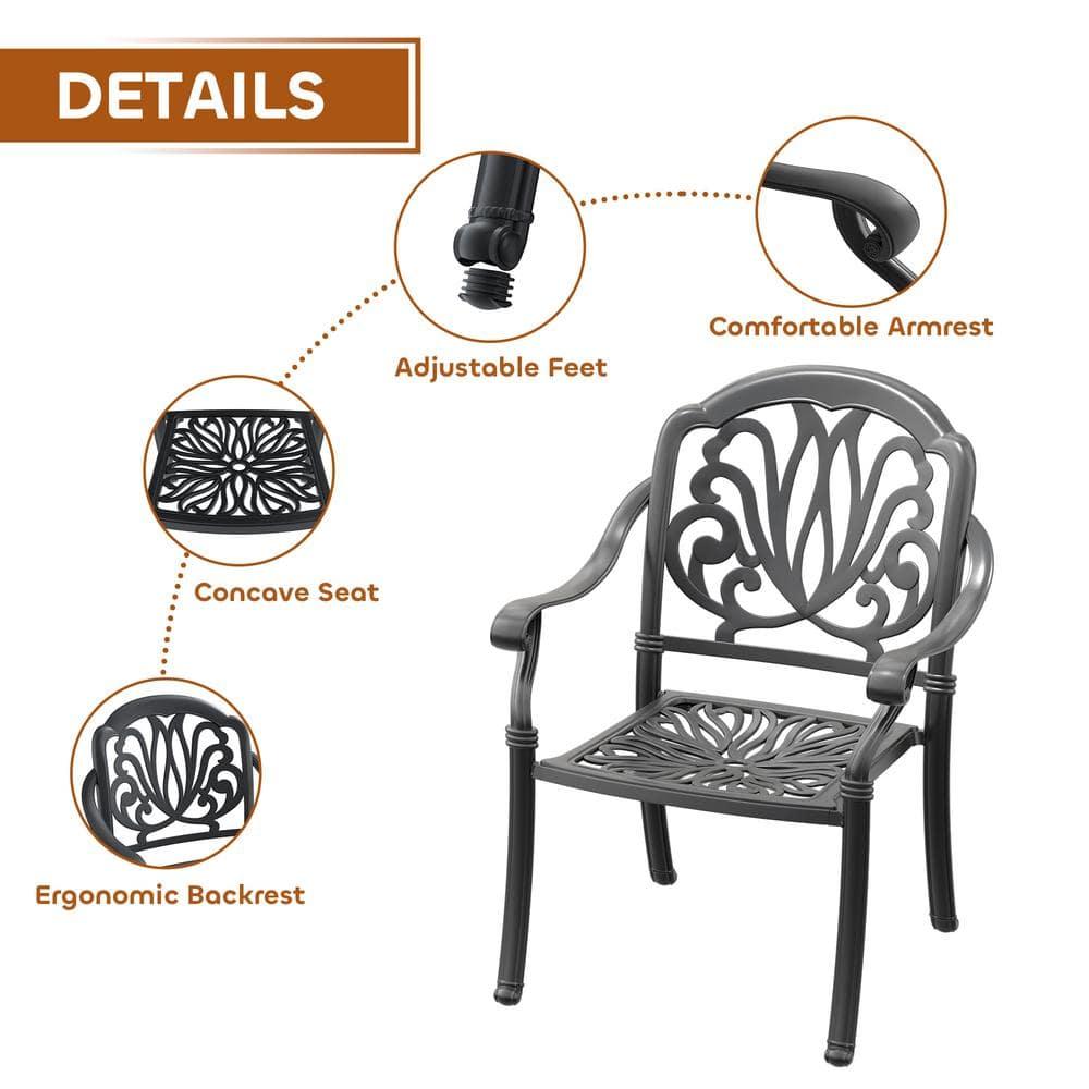 Hzzkey Outdoor Aluminum Dining Arm Chairs - Set of 6, Black, Random Color Cushions