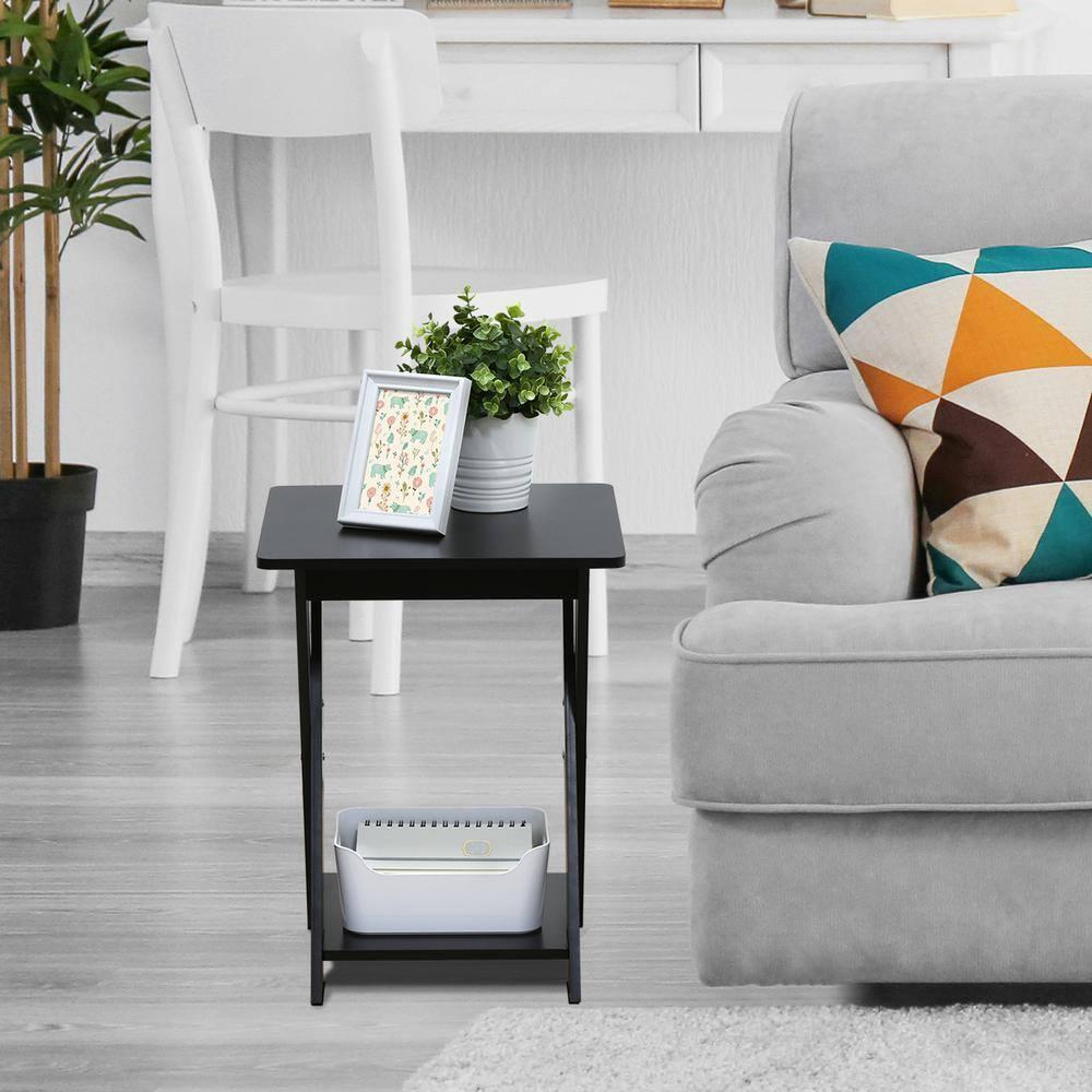Modern Simplistic Criss-Crossed End Table, French Oak Grey & Black