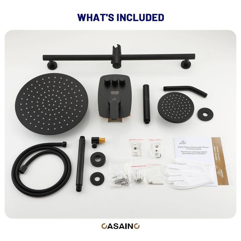 Rainfall Symphony 12inch Dual Showerhead Temperature Display Shower System with 2 in 1 Slider Bar Shower Handheld