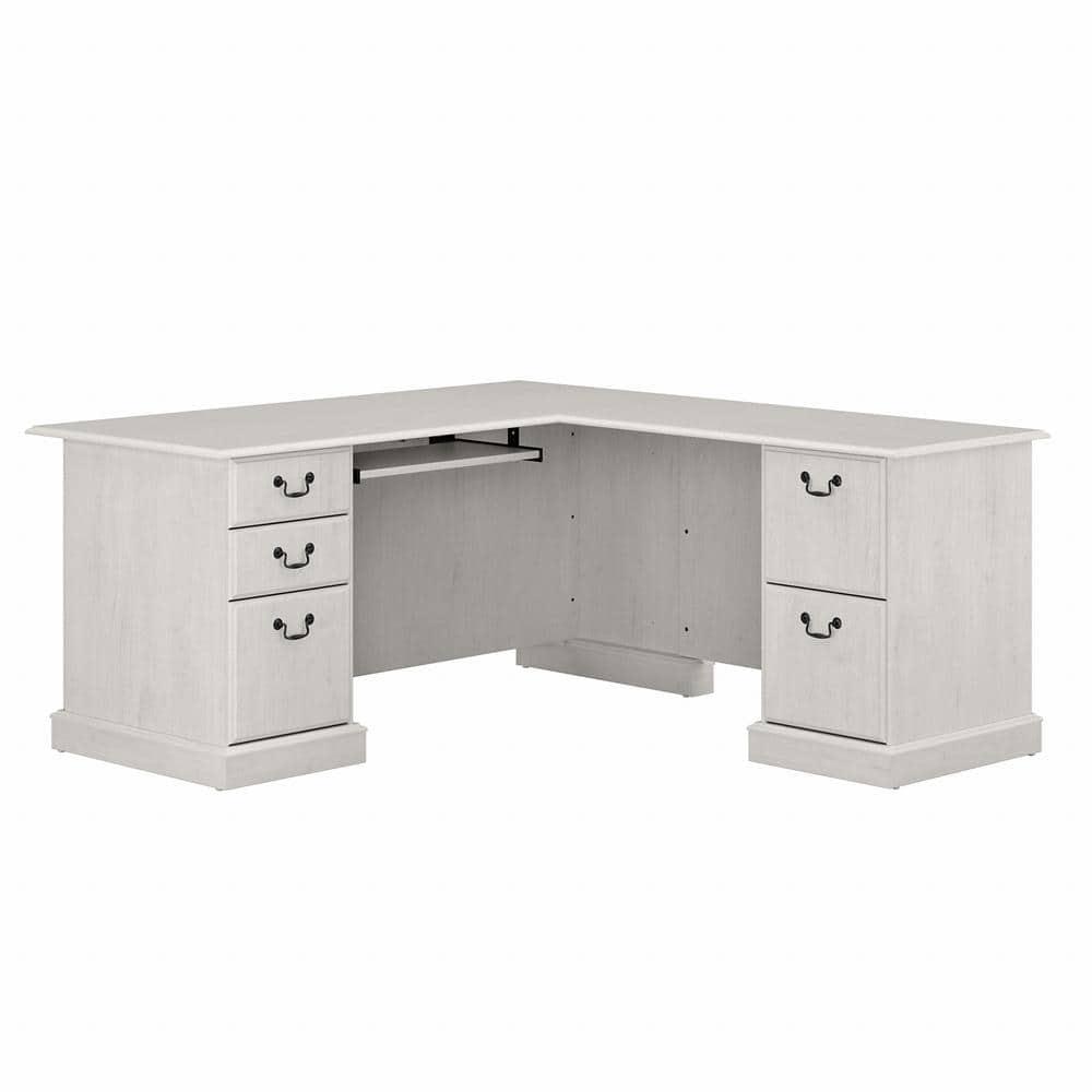 Bush Furniture Saratoga L Shaped Computer Desk with Drawers in Linen White