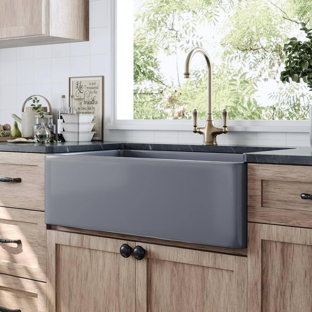 Grove 33" L X 18" W Rectangular Single Bowl Fireclay Farmhouse Kitchen Sink with Grid and Strainer