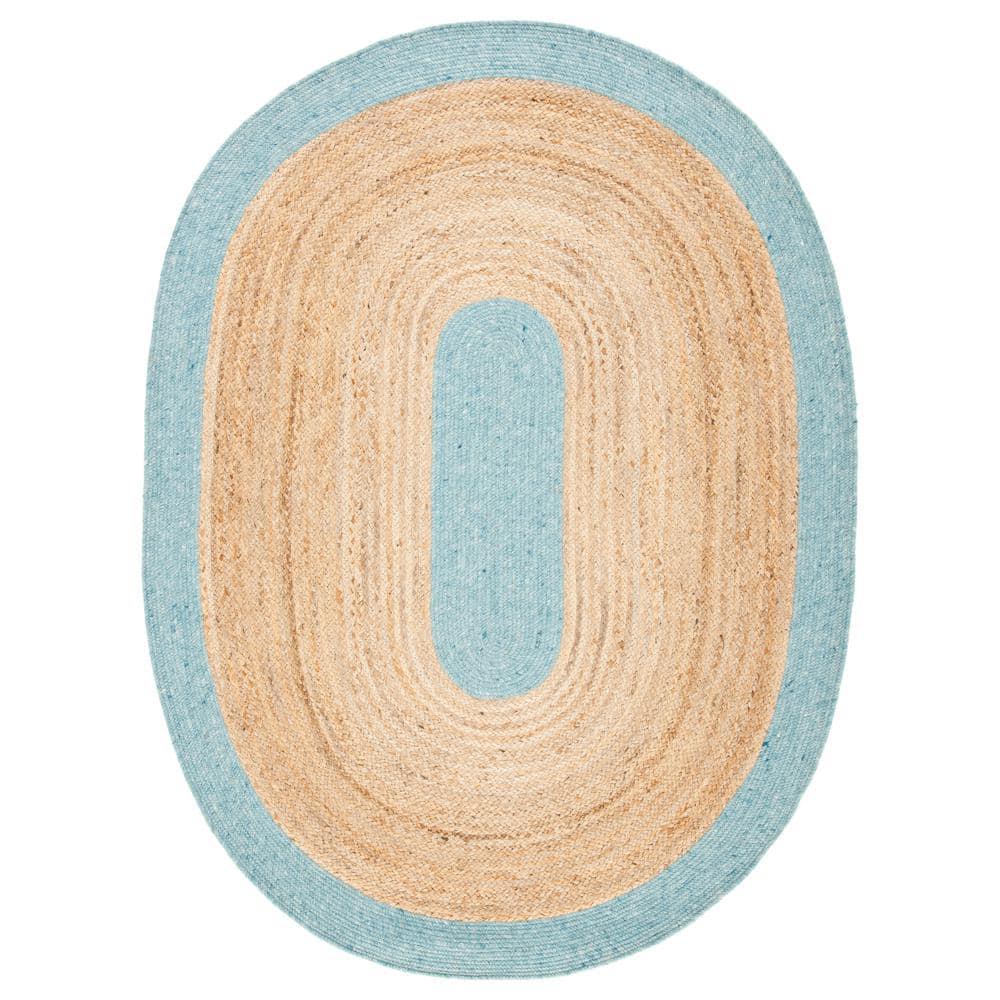 SAFAVIEH Braided Carina Bordered Reversible Area Rug, Blue/Natural, 5' x 7' Oval