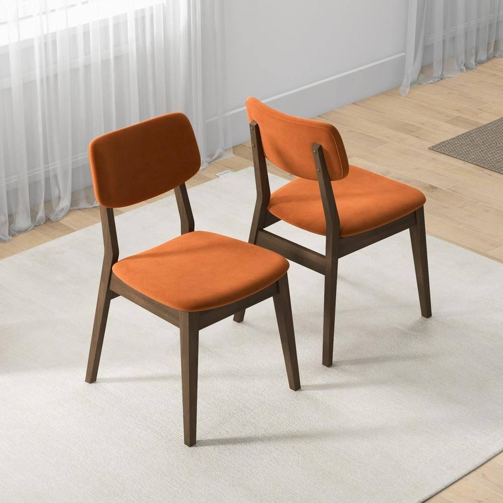 Aria Mid Century Velvet Dining Room&Kitchen Chair in Burnt Orange (Set of 2)