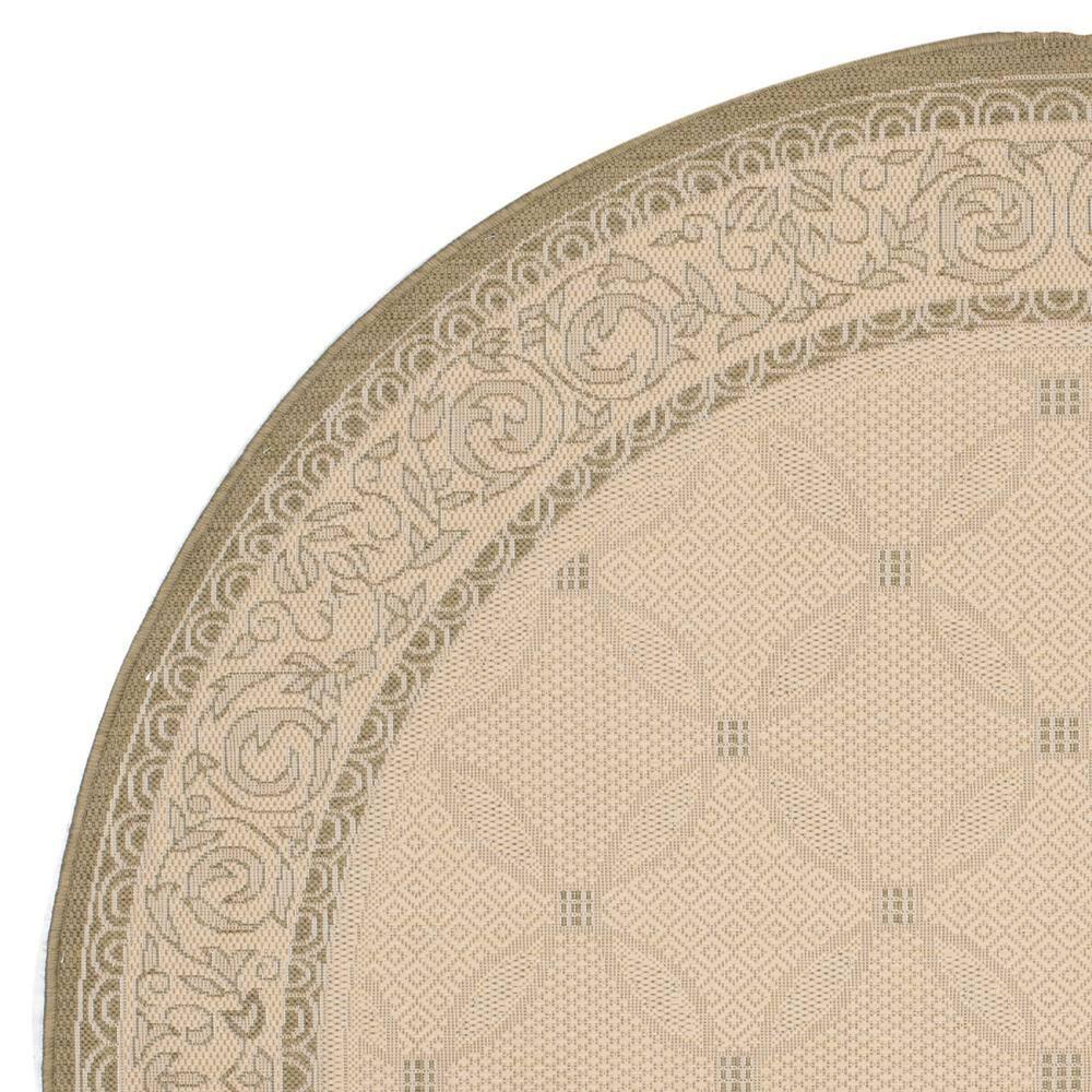 Courtyard CY1502 Power Loomed Indoor and Outdoor Area Rug - Natural/Olive - 5'3" Round - Safavieh