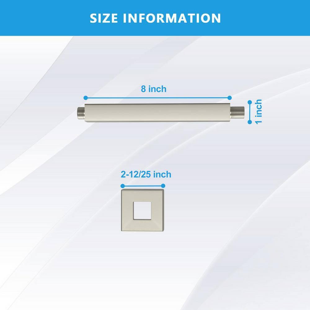 8 in. L Brushed Nickel Ceiling Mounted Rain Shower Extension Shower Arm with Flange