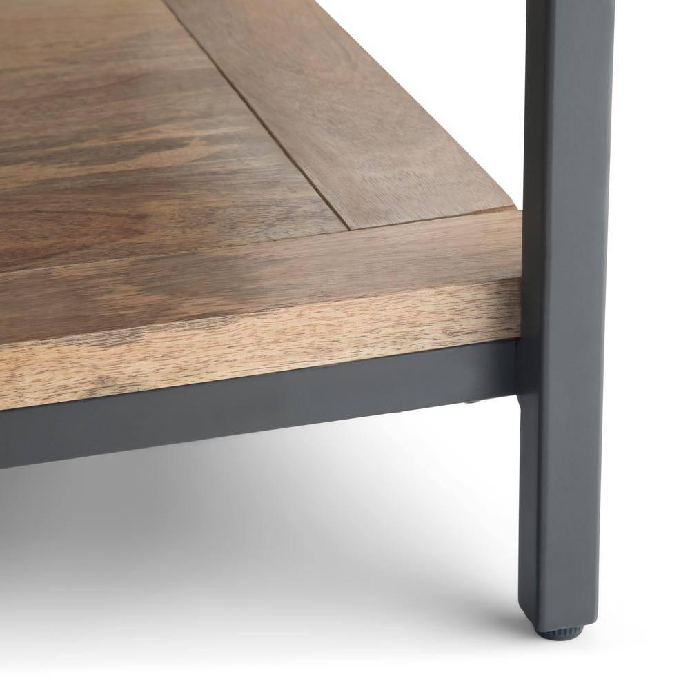 Simpli Home Skyler 34"W Solid Mango Wood Industrial Square Coffee Table with Open Shelf and Metal Frame
