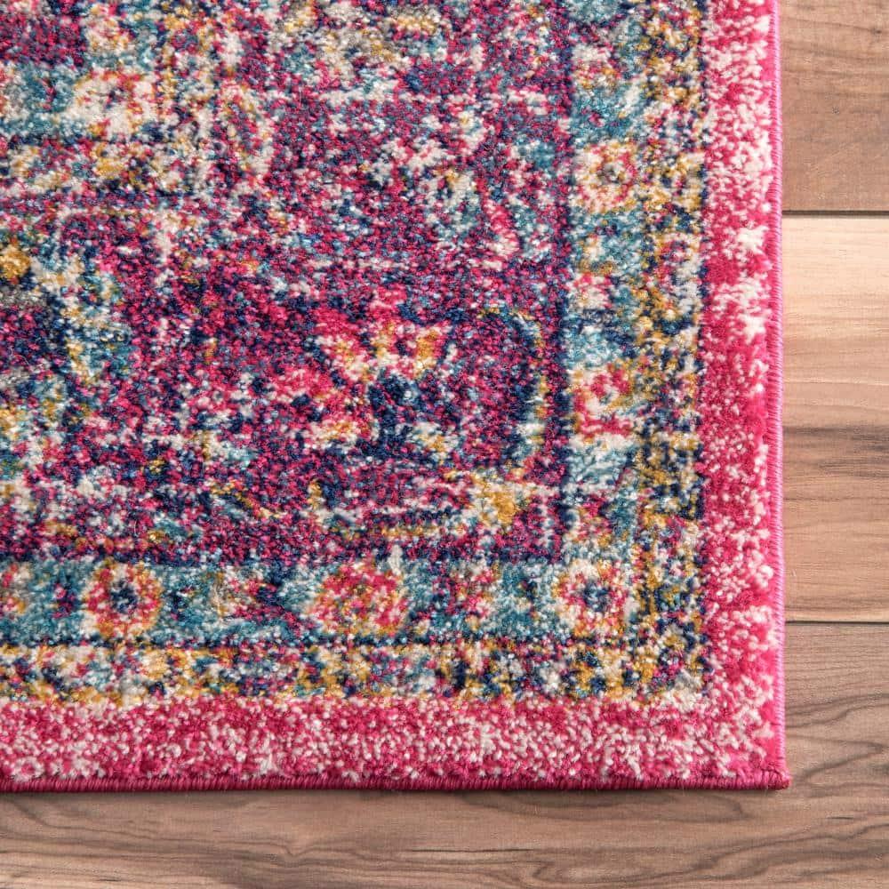 Vintage Elegance 9' x 12' Pink Synthetic Oval Area Rug