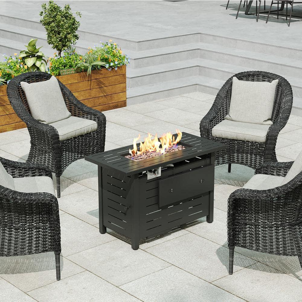 40-Inch Rectangular Propane Fire Pit Table, 50,000 BTU Outdoor Gas Fire Pit with Waterproof Cover, Alloy Steel Fire Table with Lid and Lava Rocks, Modern Black Firepit for Patio and Backyard