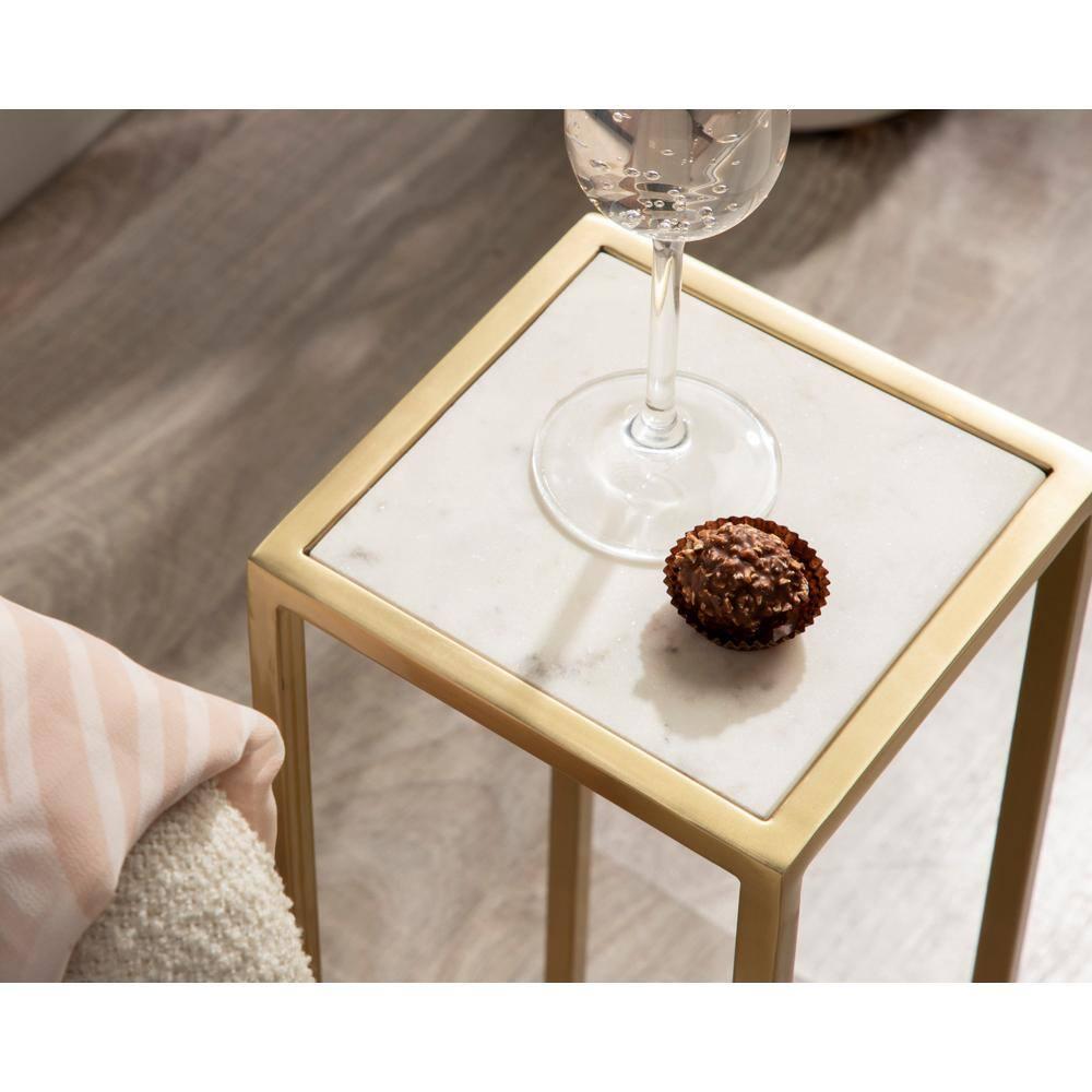 Kate and Laurel Jaspur Square Metal Drink Table, 7x7x21, Gold and White
