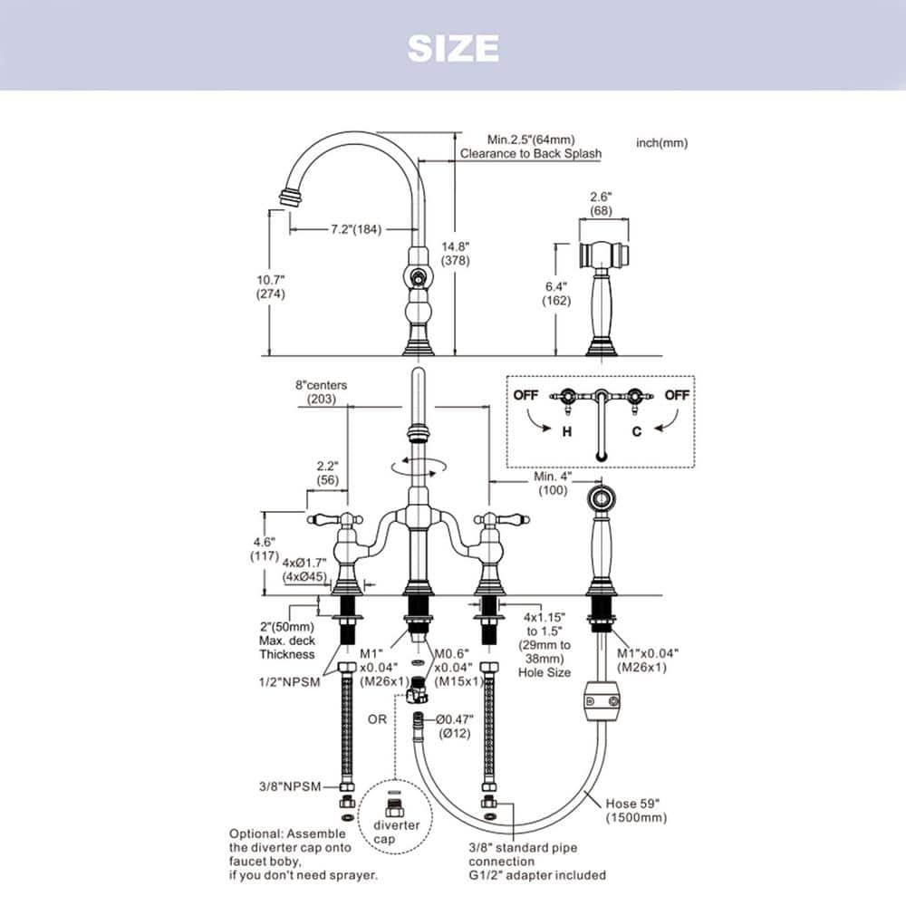 ARCORA Double-Handle High-Arc Widespread Deck Mounted Bridge Kitchen Faucet With Side Spray