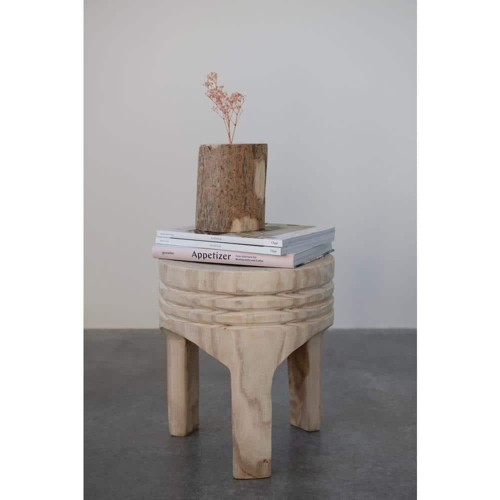 Storied Home Acacia Wood Metal Martini Accent Table with Marble Top Natural: Elegant Round Side Table, No Assembly Required