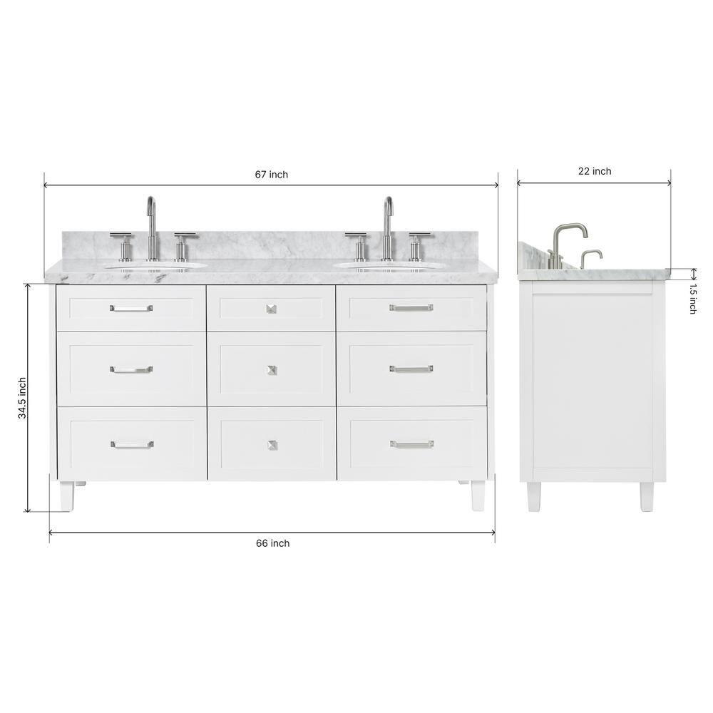 Ariel Monrow 67 Inch Double Oval Sink Bathroom Vanity With Italian Carrara Marble Countertop