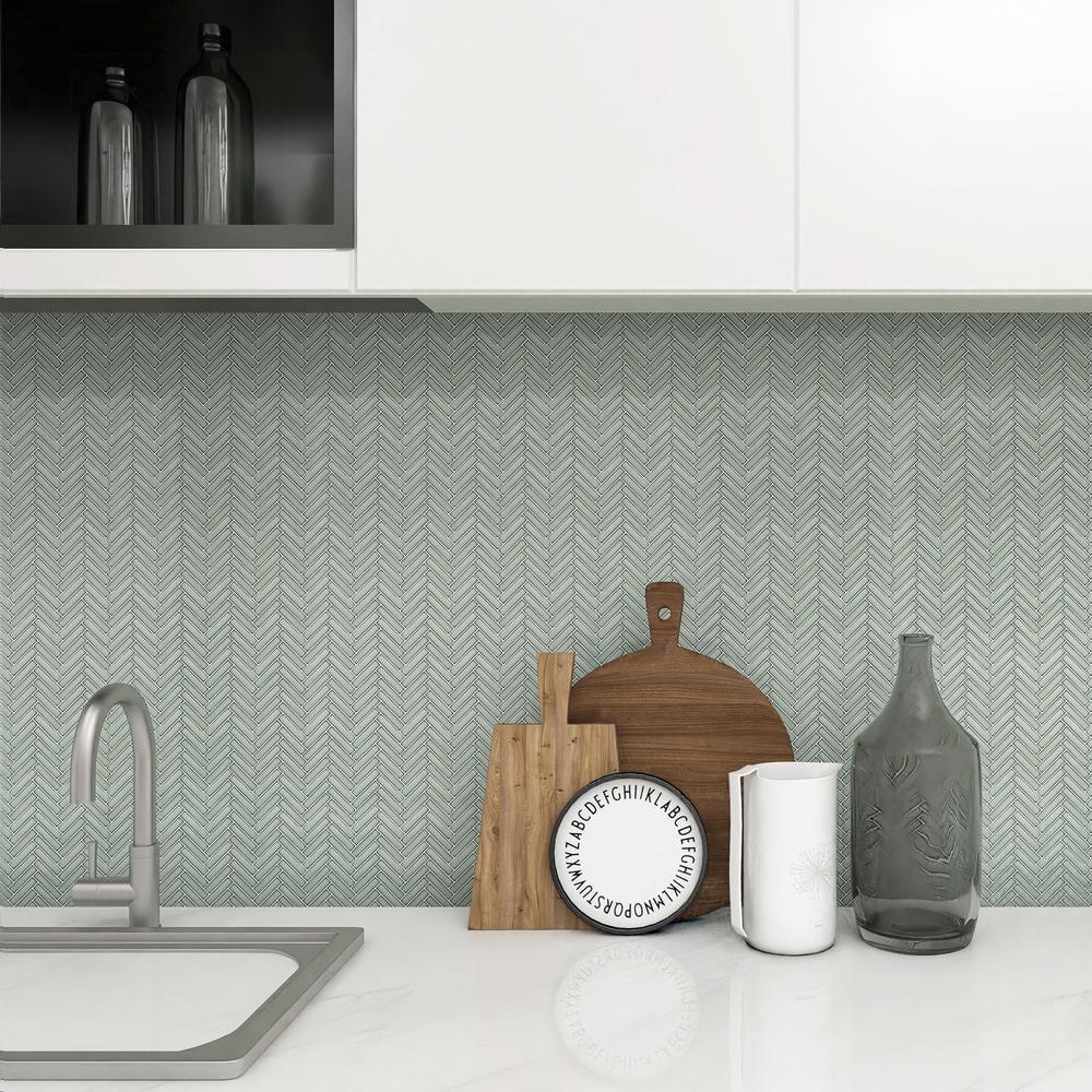 Monogram Herringbone 11.14 in. x 11.14 in. Glossy Porcelain Mosaic Floor And Wall Tile (0.86 Sq. Ft. / Each)