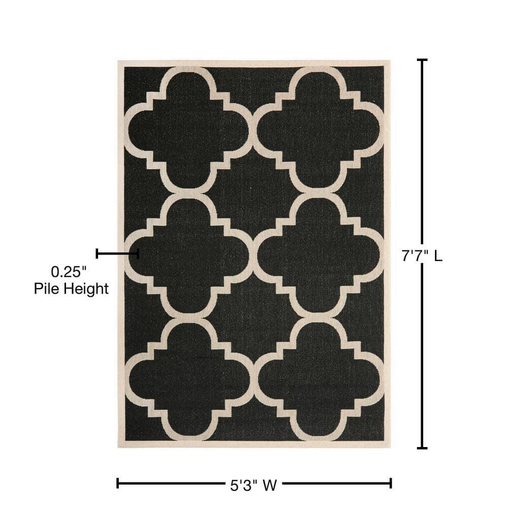 Courtyard CY6243 Power Loomed Indoor and Outdoor Area Rug - Black/Beige - 5'3"x7'7" - Safavieh