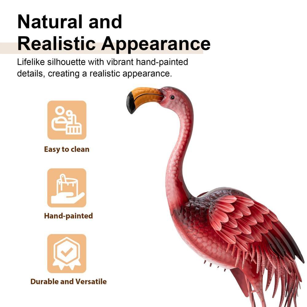 38.5 in. H Metal Standing Flamingo Garden Statue with Stakes (KD)