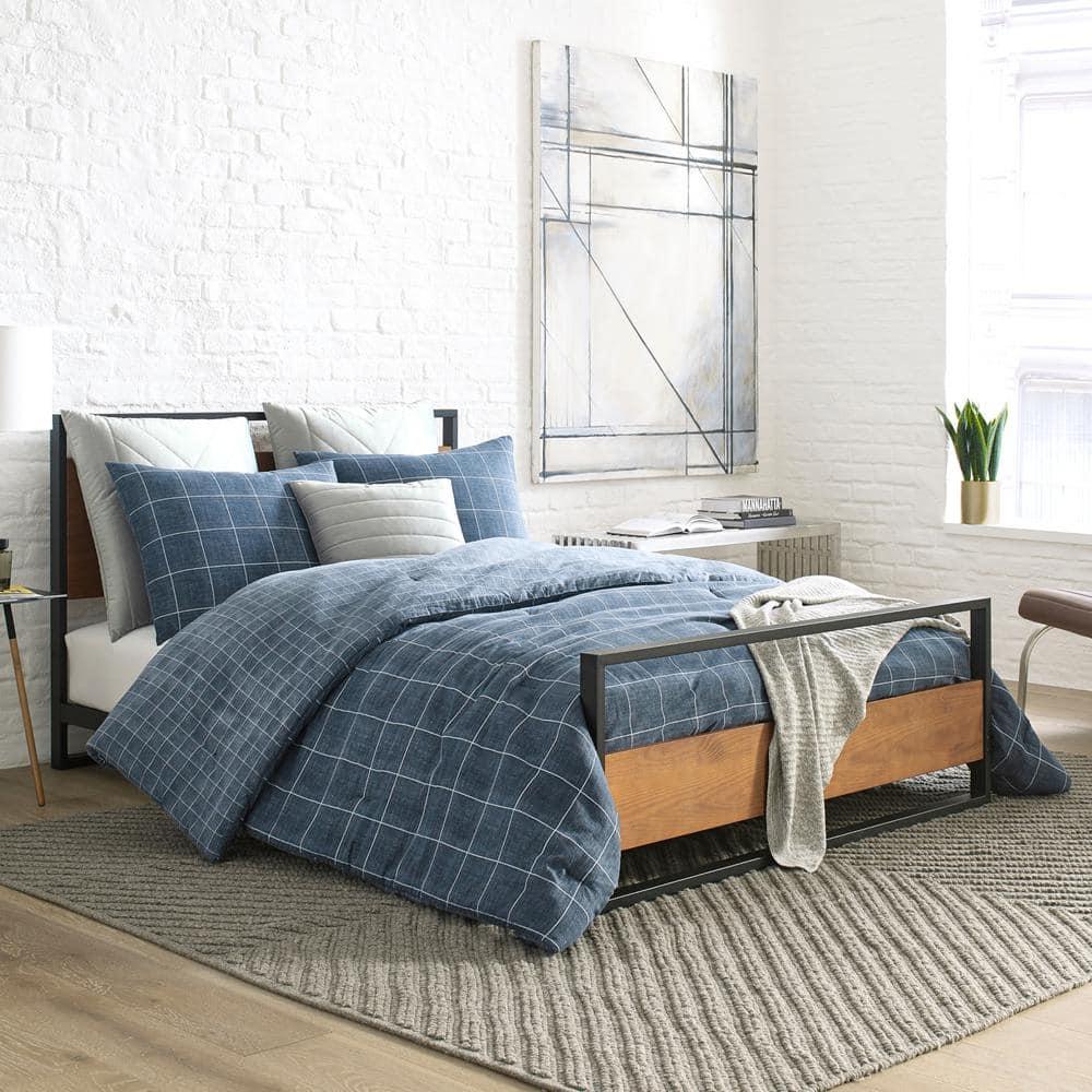 Kenneth Cole Kenneth Cole Holden Grid Cotton Blue Duvet Cover Set