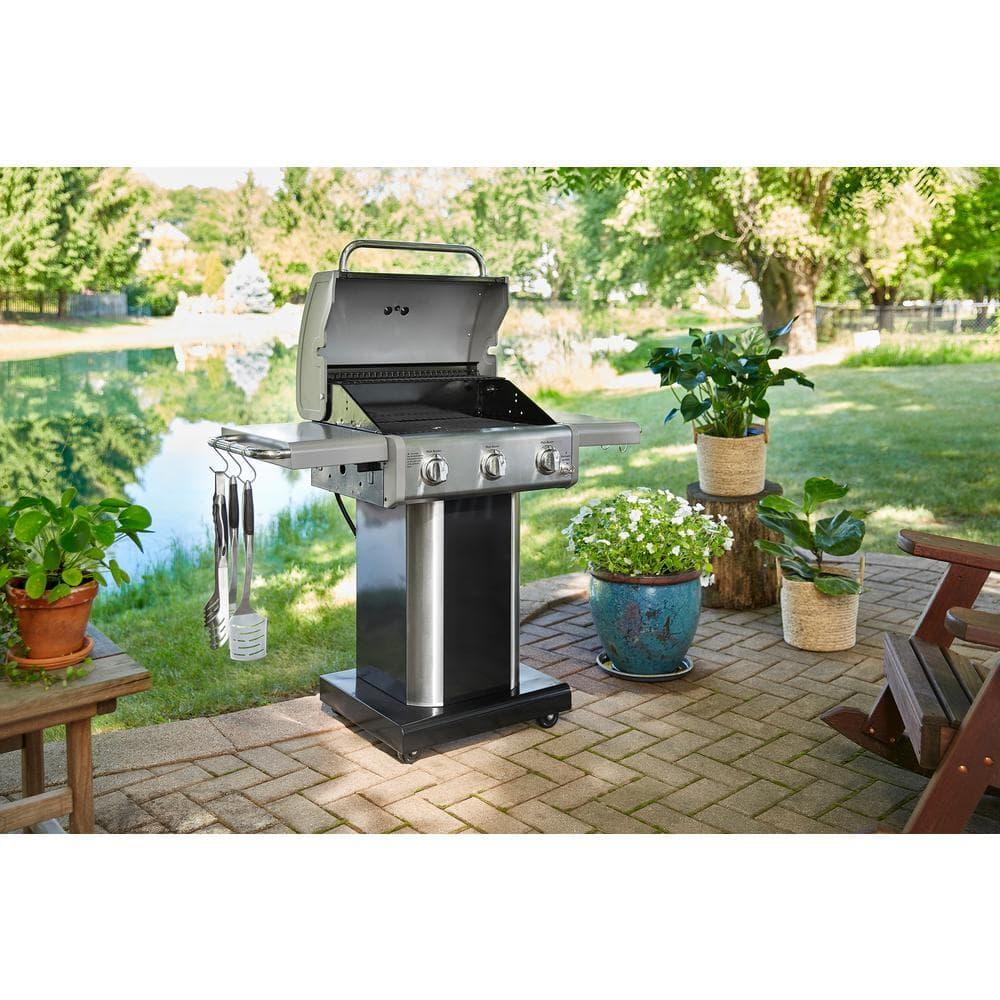 Kenmore 3-Burner Propane Gas Grill with Foldable Side Tables for Outdoor BBQ