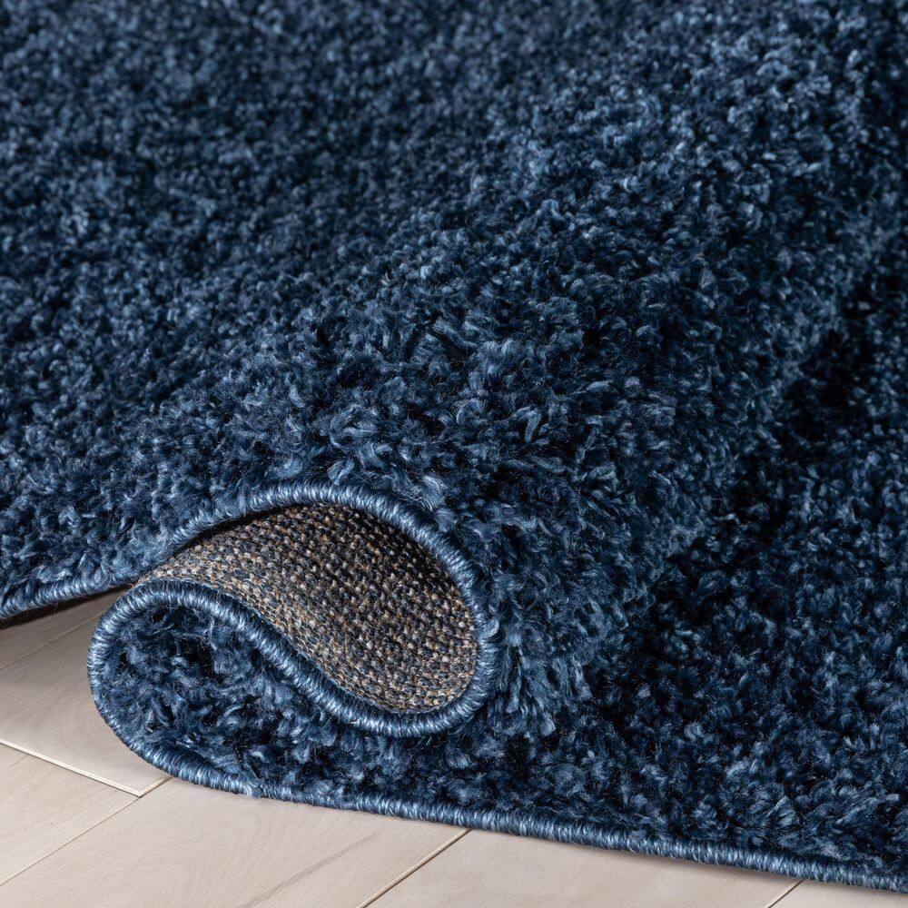 Berte Modern Solid Dark Blue Textured Shag Rug